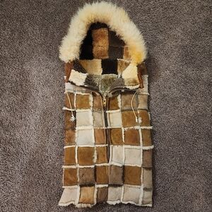 Vintage Inuit Native Shearling Leather Suede Zip Up Baby Sleep Sack Patchwork